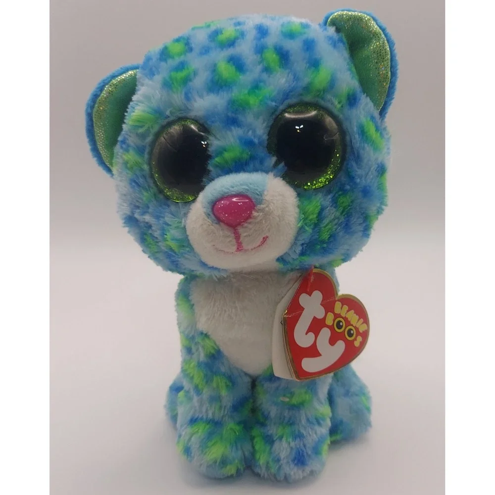 Ty Beanie Boos Leona Cat Plush Stuffed Animal Toy Blue Green Glitter Eyes Retire